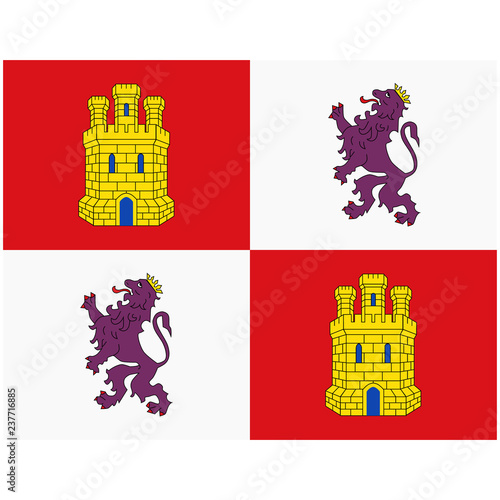 Flag of Castile and Leon or Castilla y Leon autonomous communities of Spain. Vector illustration.