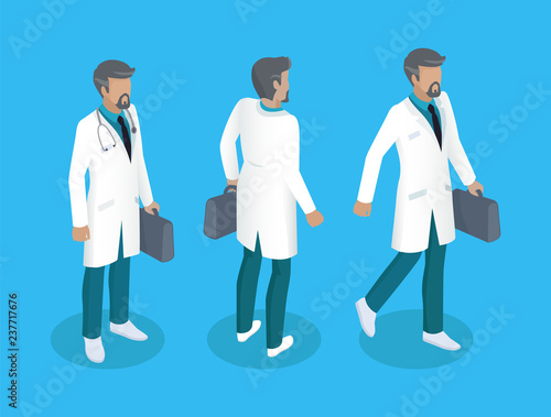 Doctor in uniform, working concept vector icons