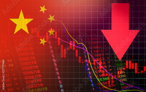 china market stock crisis red price arrow down chart fall flag of China