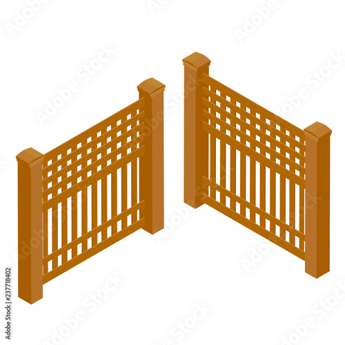 Wooden rural garden fence isolated on white background