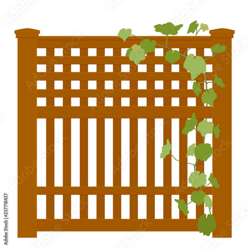 Wooden rural garden fence isolated on white background