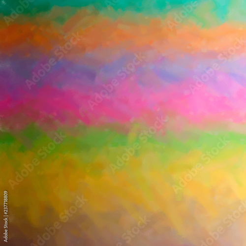 Illustration of brown  green  magenta  blue and orange dry brush oil paint square background.