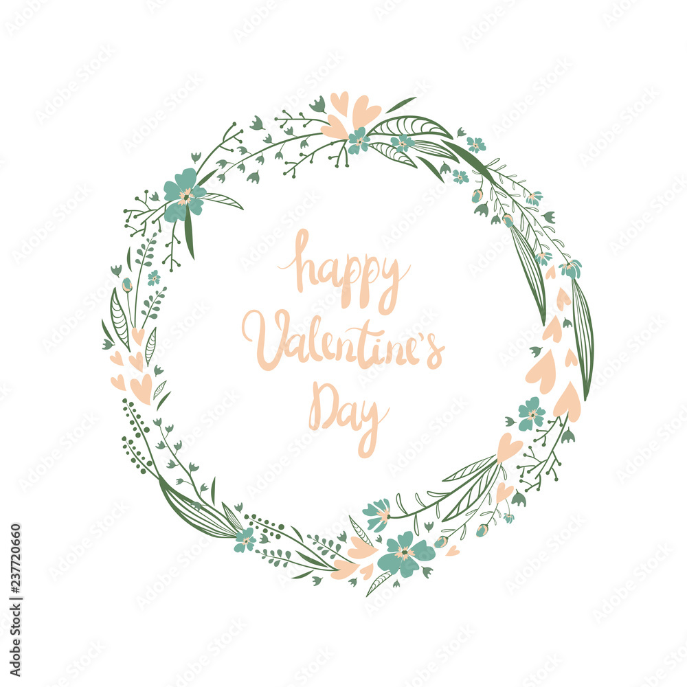 Obraz premium Floral wreath. Valentine`s Day Callygraphic Wreath - hand drawn Vector illustration.