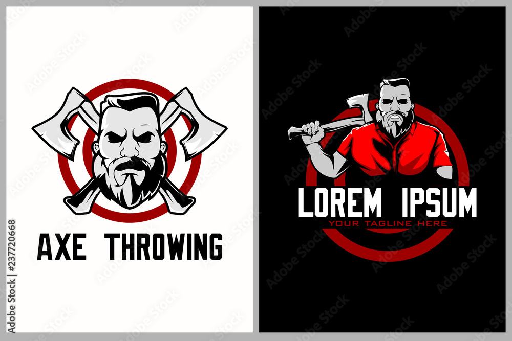 bearded man cartoon with axe for axe vector throwing logo or t-shirt design template