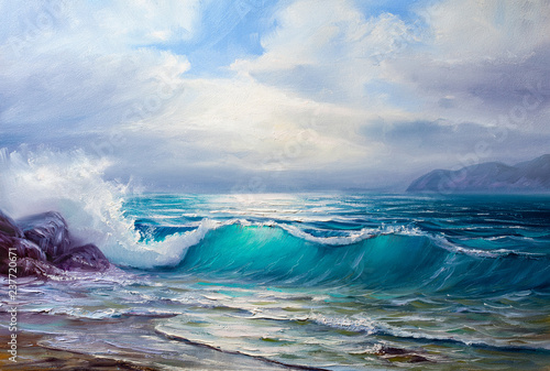 Sunset on the sea, painting by oil on canvas.