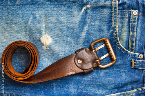 vintage leather belt on old jeans