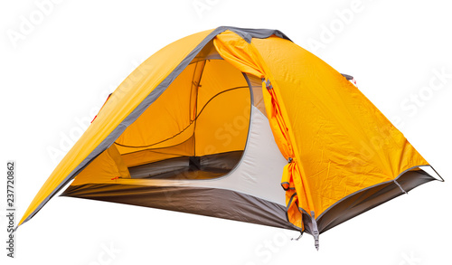 Orange open tourist tent photo