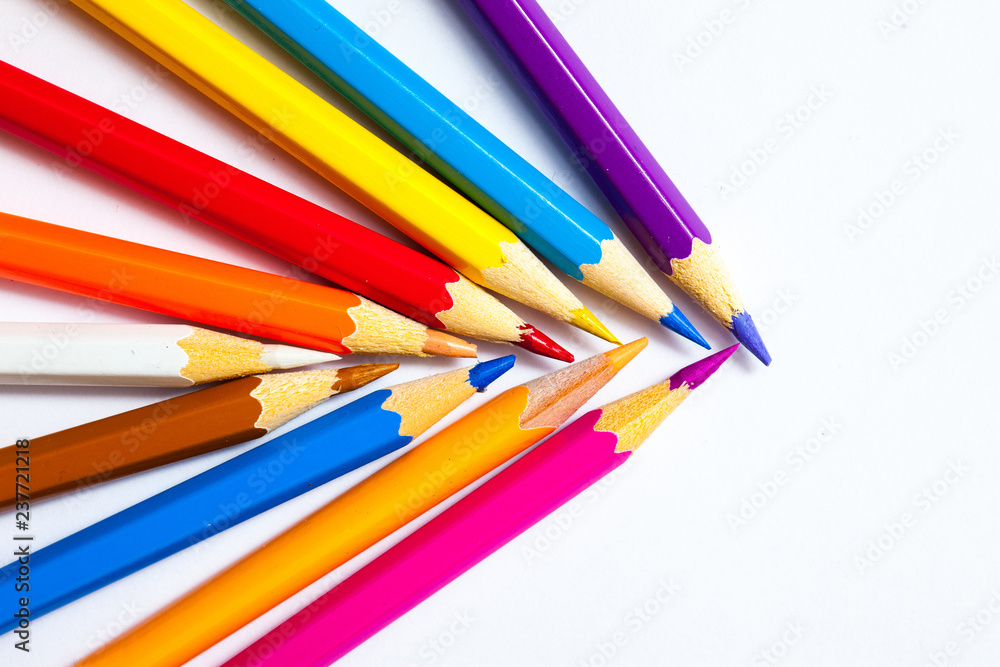 set of colored pencils on white background set of colored pencils on white background