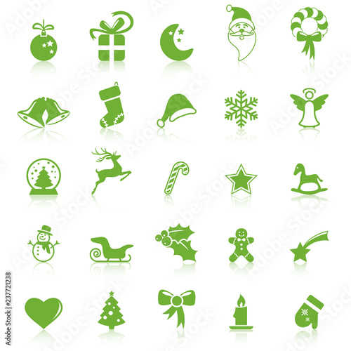 collection christmas icons with reflection