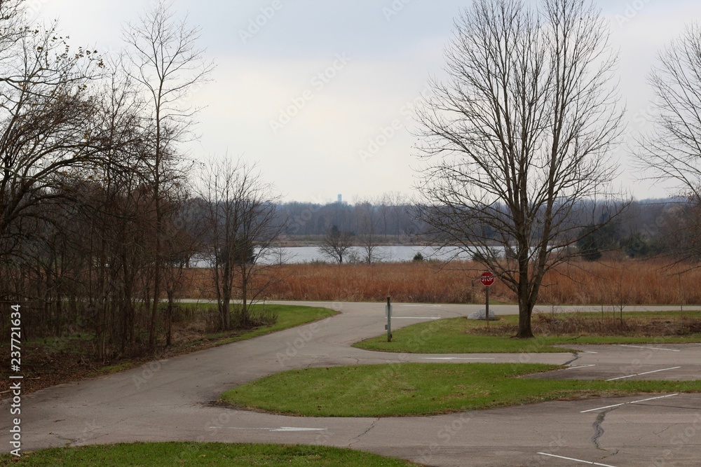 A view of the parks landscape and the lake in background. A view of the parks landscape and the lake in background.
