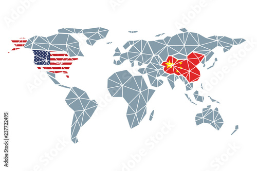 USA and China at the World Map background vector