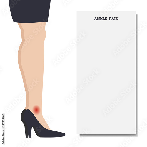 Woman with ankle pain. Place for text. Vector illustration.