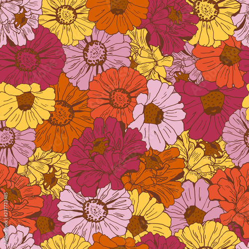 Seamless pattern with flowers zinnia for textile  bedlinen  pillow  undergarment  wallpaper.