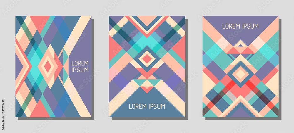 Cover page layout vector template geometric design with triangles and stripes pattern. Cover page layout vector template geometric design with triangles and stripes pattern.
