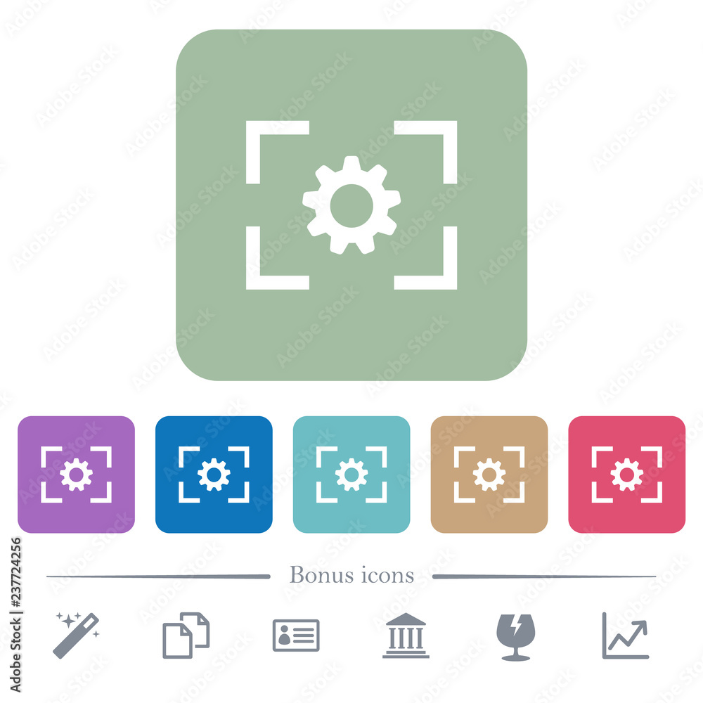 Camera setting flat icons on color rounded square backgrounds Camera setting flat icons on color rounded square backgrounds