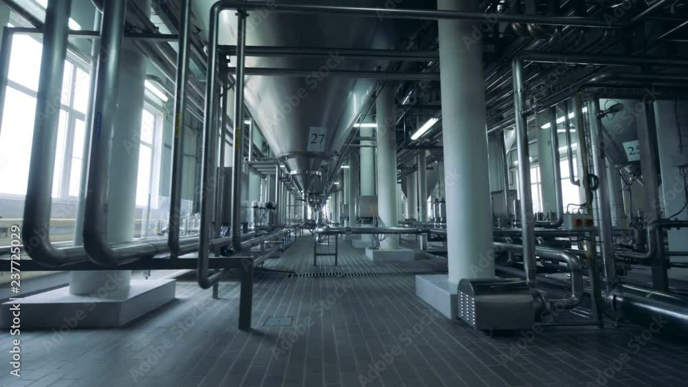 A big room with beer containers, close up. A big room with beer containers, close up.