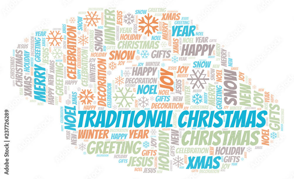 Traditional Christmas word cloud.