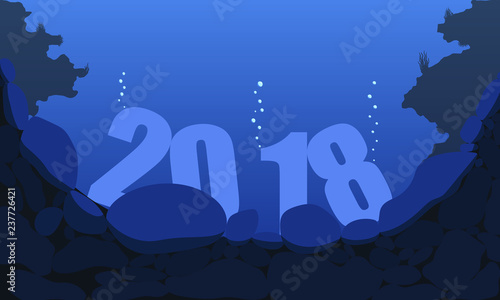 sinking year 2018 underwater between rocks EPS 10 Vector