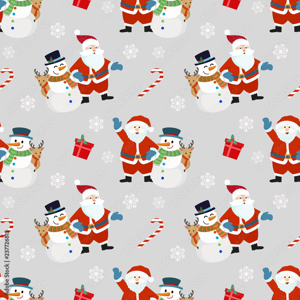 Santa and snowman with deer pattern