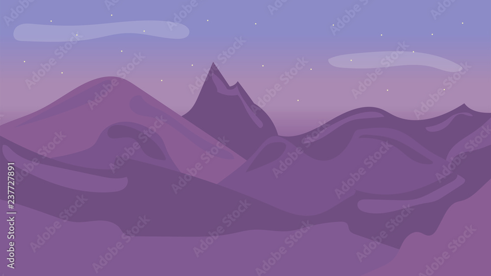 Landscape with mountains and stars. Scenery vector illustration. Landscape with mountains and stars. Scenery vector illustration.