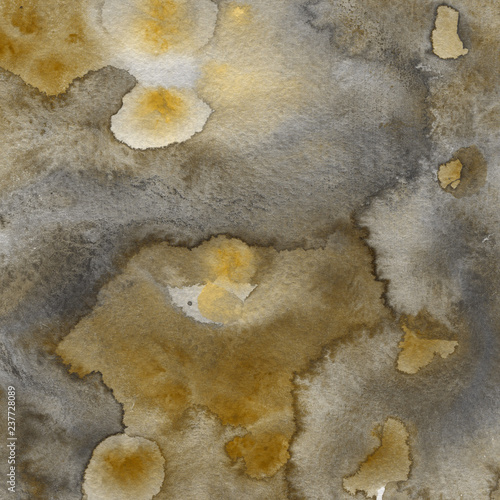 Yellow watercolor texture with abstract washes and brush strokes on the white paper background.