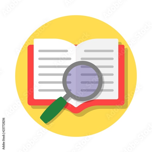 Open book and magnifying glass