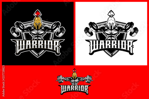 spartan with barbell logo template collection vector sport theme 