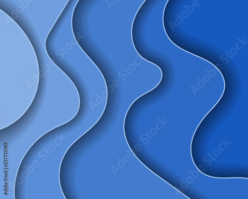 Abstract blue paper waves and seacoast for banner, invitation, poster or web site design. Paper cut style, 3d effect imitation, , vector illustration