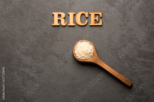 Raw white rice - Oryza sativa. Top view