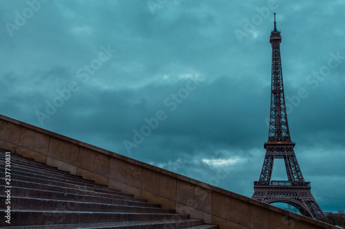 Eiffel Tower in the morning against a cloudy sky in winter © MKavalenkau