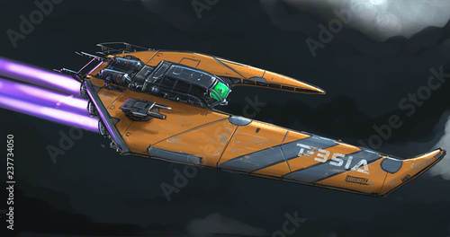 Fototapeta Naklejka Na Ścianę i Meble -  Concept art digital painting or illustration of movie or computer game style sci-fi or science fiction spaceship in space.