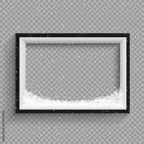 snowfalls on black and white frame