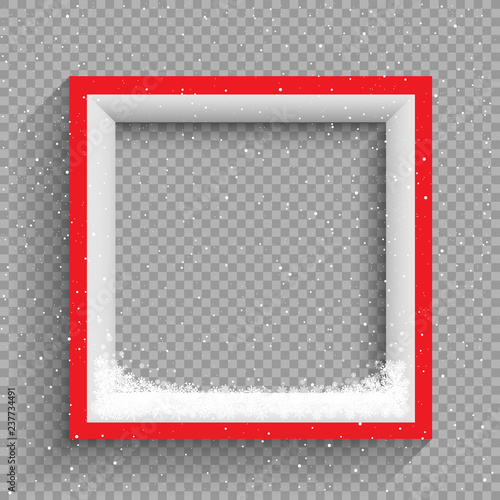 snowfalls on red and white frame