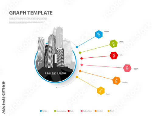 Infographic illustration vector background colorful graph with hexagons and figures inside.