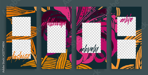 Trendy editable stories templates, vector illustration. Design backgrounds for social media story