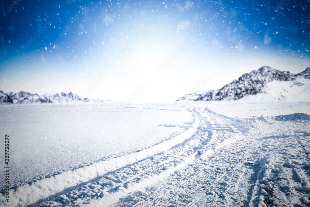 Winter road of free space and snow decoration. 