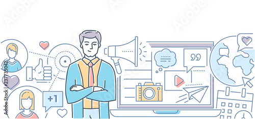 Social media marketing - modern line design style illustration