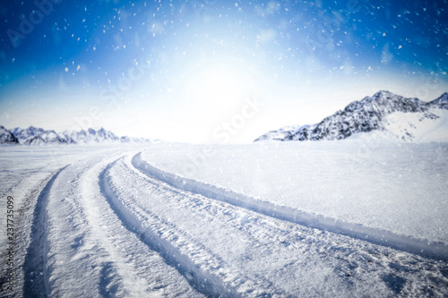 Winter road of free space and snow decoration. 