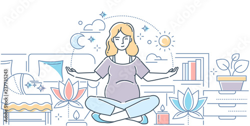 Pregnancy yoga - modern line design style illustration
