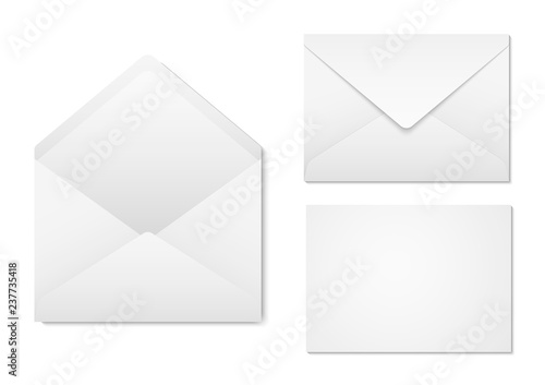 Blank paper envelopes for your design. Envelopes mockup front and back view. Vector envelopes template. photo