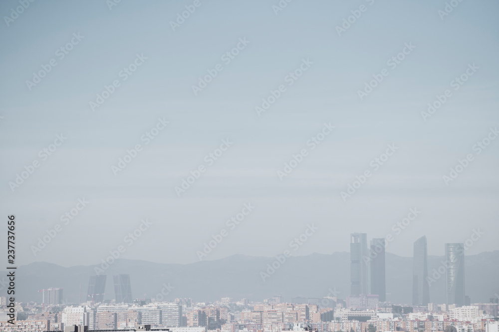 Madrid skyline from the air with pollution Madrid skyline from the air with pollution