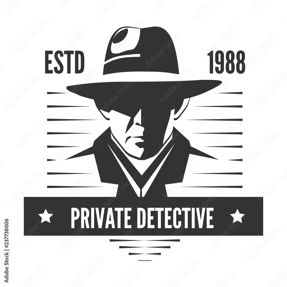 Private detective logo of vector man in hat for investigation service agency Private detective logo of vector man in hat for investigation service agency