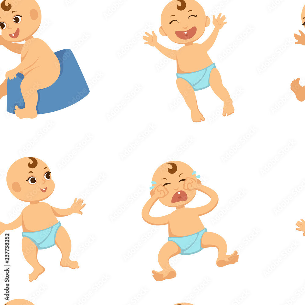Baby toddler vector flat character seamless pattern. Baby toddler vector flat character seamless pattern.