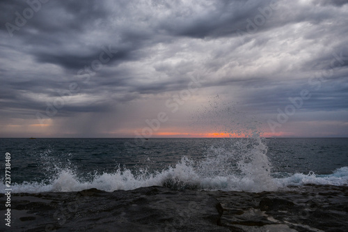 waves breaking on the beach