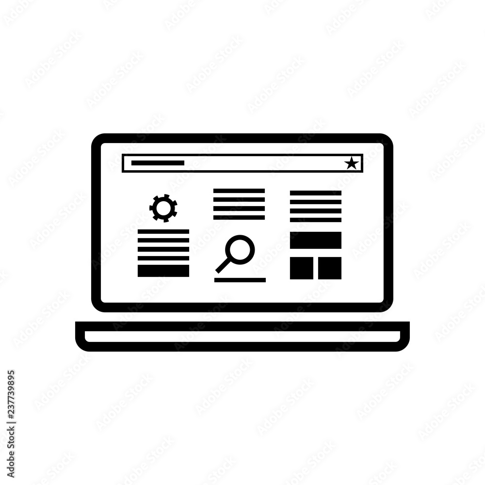 Laptop with open page on screen sign Laptop with open page on screen sign