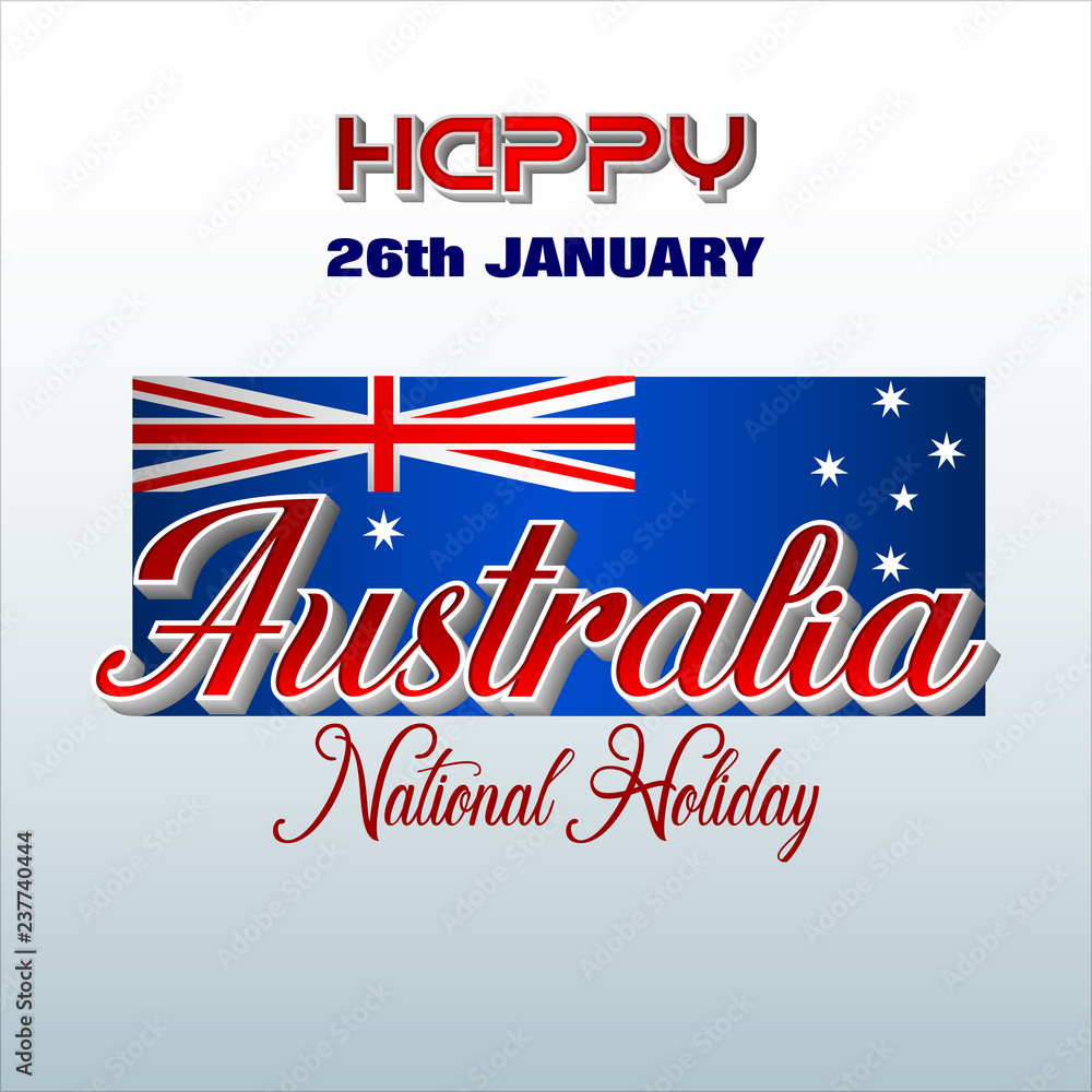 Holiday design, background with handwriting and 3d texts and national flag colors for 26th of January, Australia National day, celebration; Vector illustration