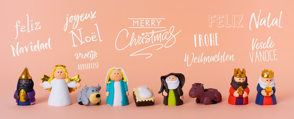 nativity scene and text merry christmas
