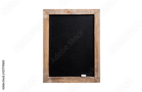 Blank vintage chalkboard with wooden frame, isolated on white background