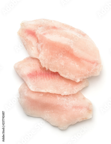Top view of frozen fish fillet