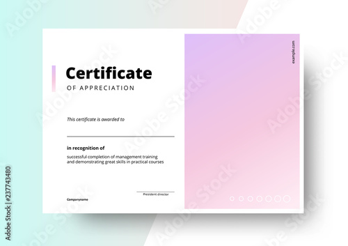 Certificate of appreciation template design. Elegant business diploma layout for training graduation or course completion. Vector background illustration.